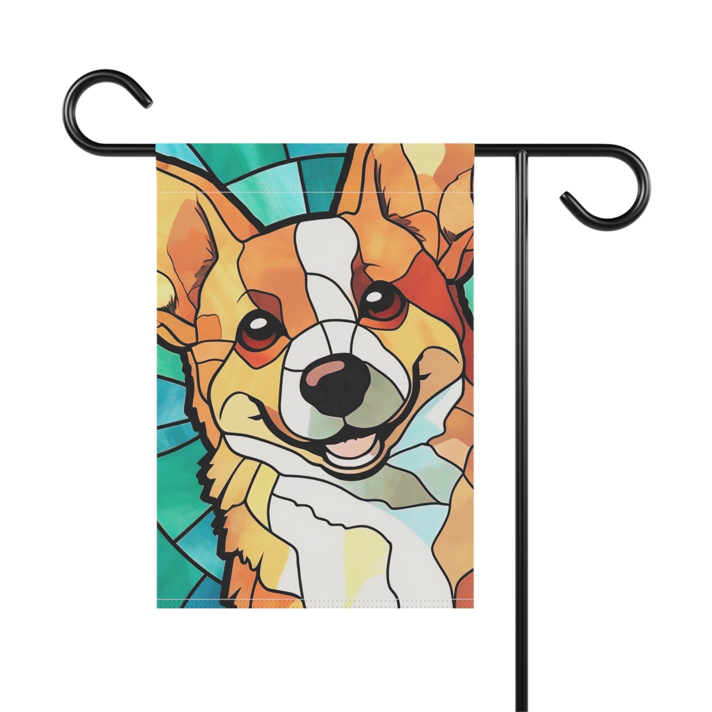 Corgi Face Stained Glass Look 2-Sided Garden & House Flag/Banner