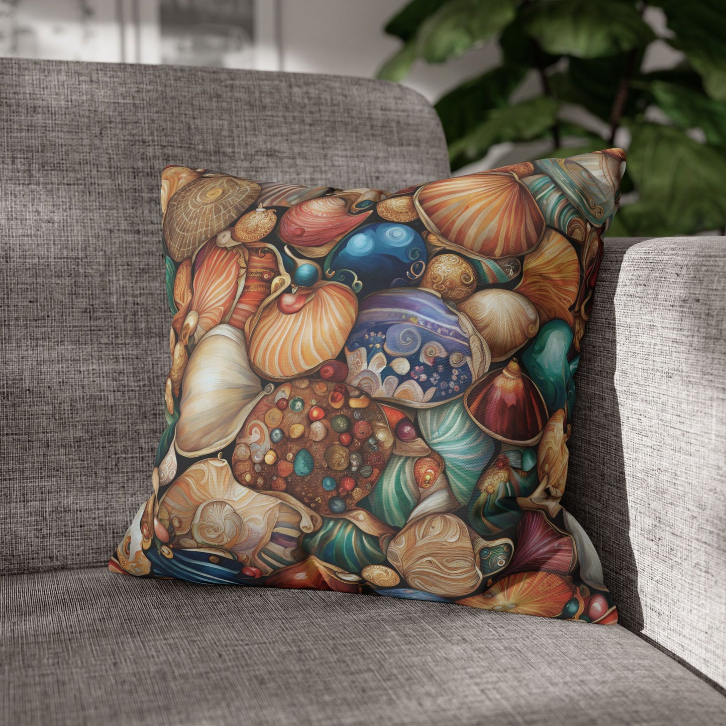 All the Seashells Square Poly Canvas Pillowcase