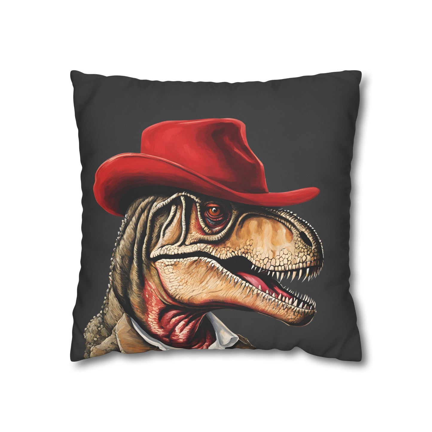 Red Hat T-Rex Square Poly Canvas Pillowcase