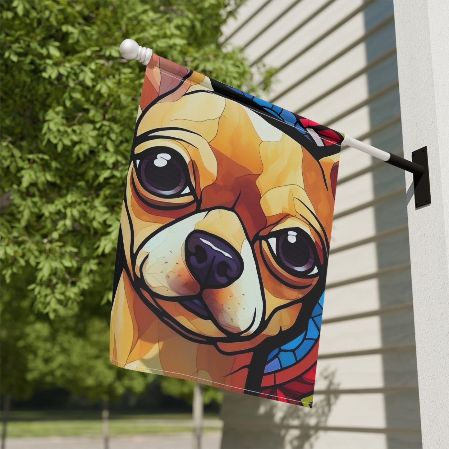 Chihuahua Face Stained Glass Look 2-Sided Garden & House Flag/Banner