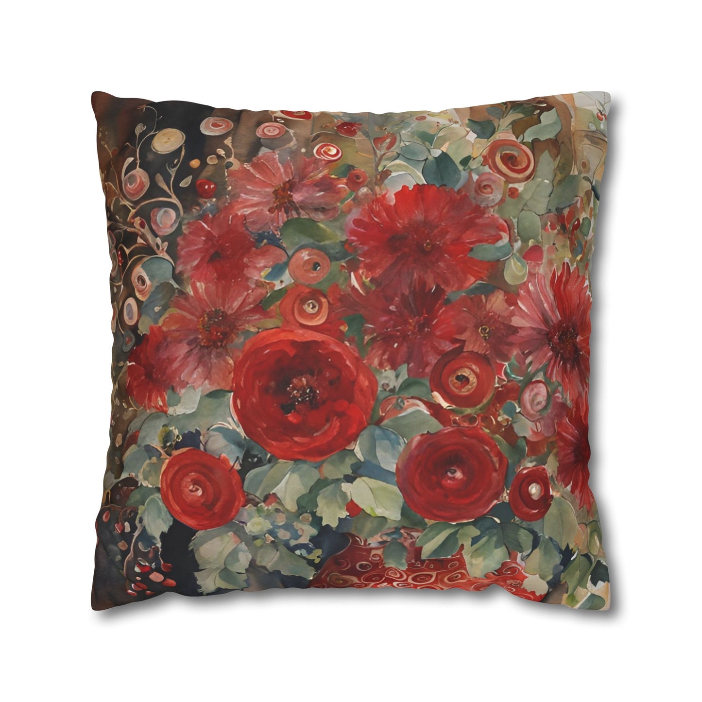 Gran Loves Red Square Poly Canvas Pillowcase