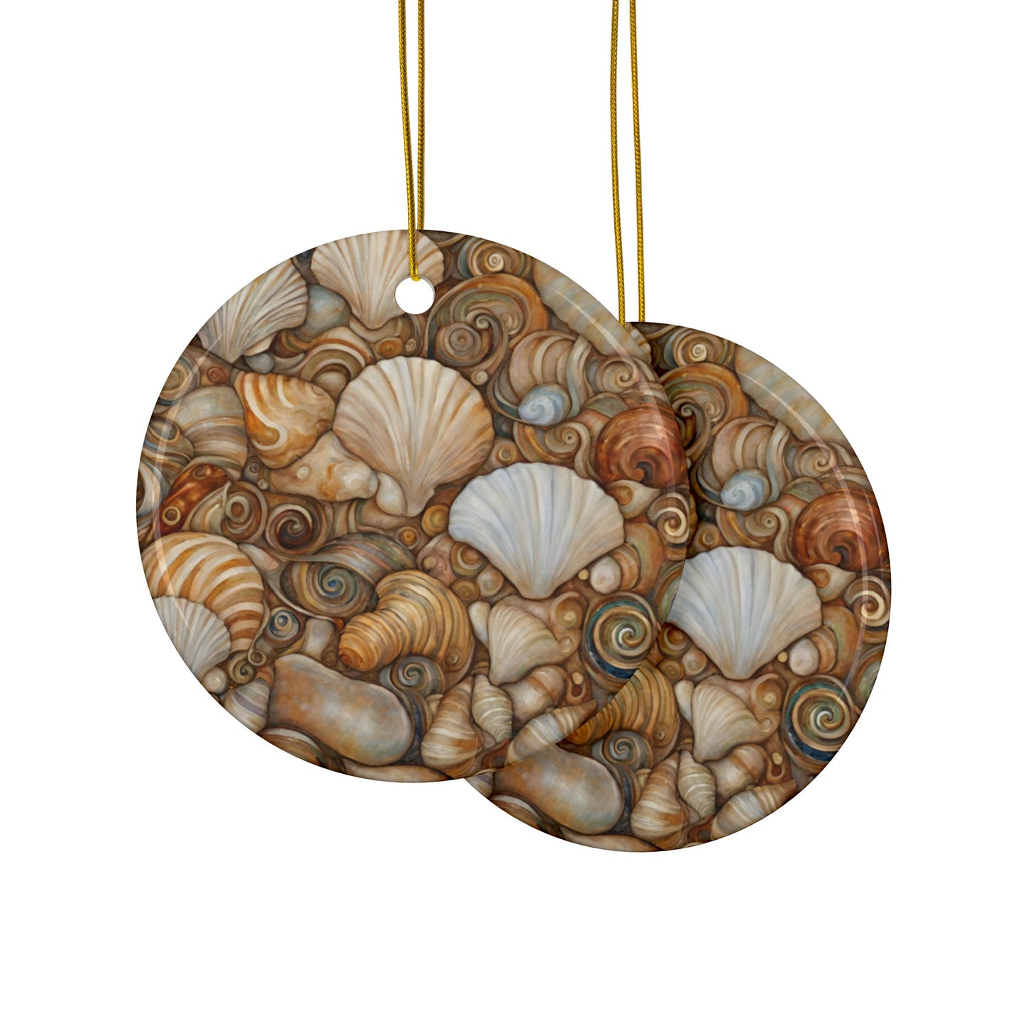 Shell Collection 3" Ceramic Ornaments, 2-Side Print, (1pc, 10pcs)