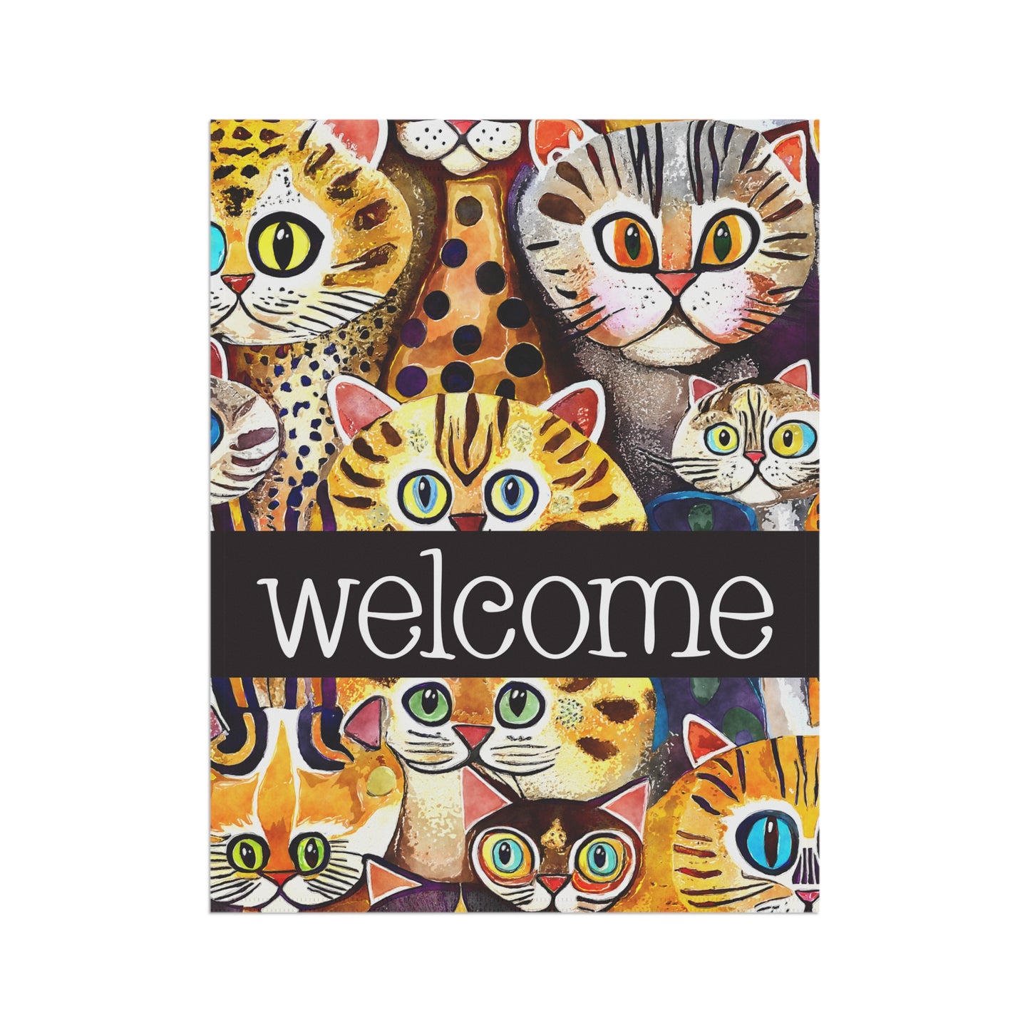 Funky Cats A Plenty Welcome 2-Sided Garden & House Flag/Banner