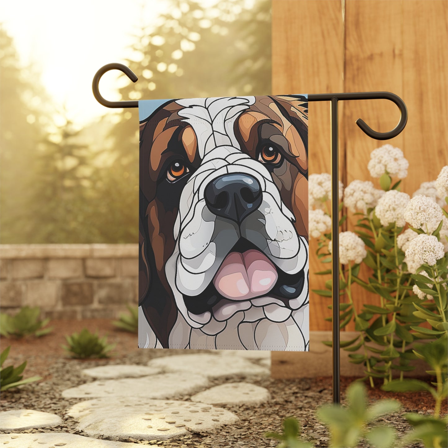 Saint Bernard Face Stained Glass Look 2-Sided Garden & House Flag/Banner