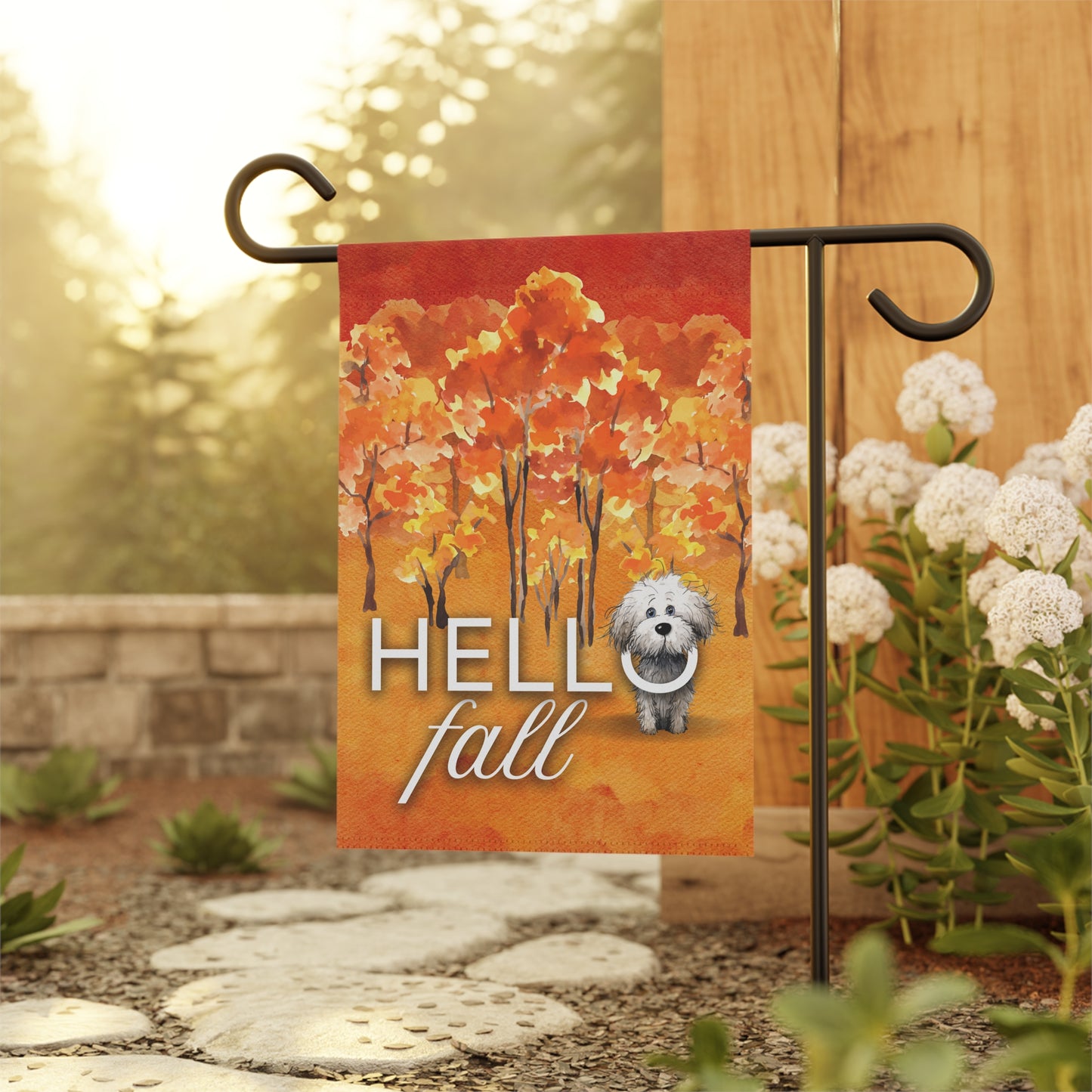 Bichon Frise Hello Fall 2-Sided Garden & House Flag/Banner