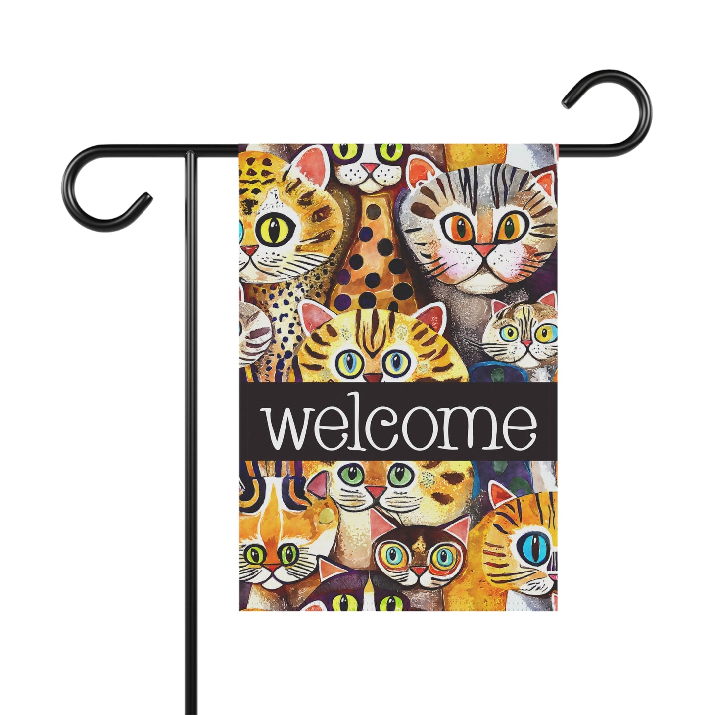 Funky Cats A Plenty Welcome 2-Sided Garden & House Flag/Banner