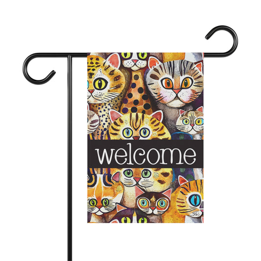 Funky Cats A Plenty Welcome 2-Sided Garden & House Flag/Banner