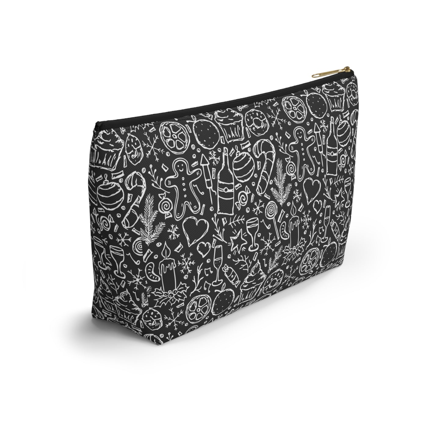 Christmas Holiday Icons in Black & White Accessory Pouch w T-bottom