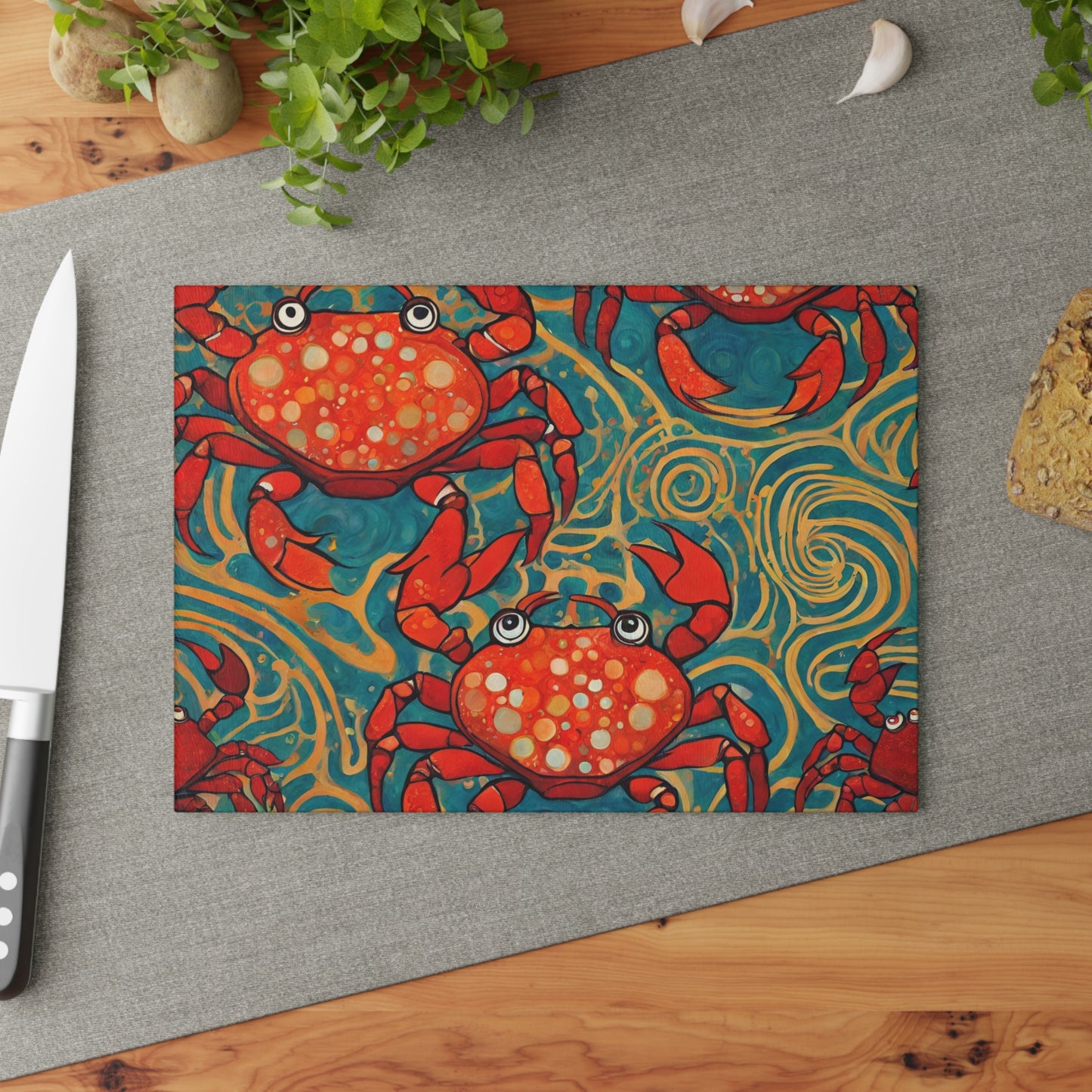 Crab Fest Tempered Glass Cutting Board