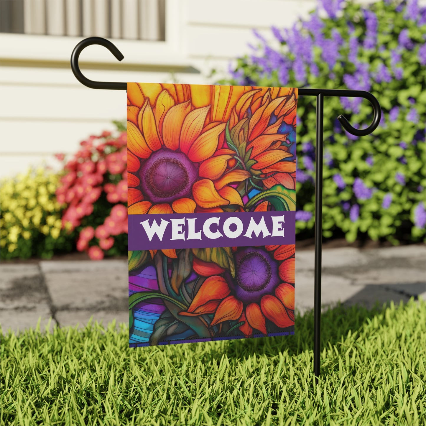 Bright Floral Welcome 2-Sided Garden & House Banner