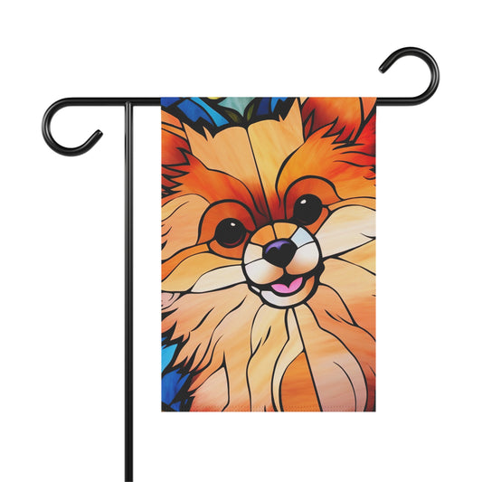 Pomeranian Face Stained Glass 2-Sided Garden & House Flag/Banner