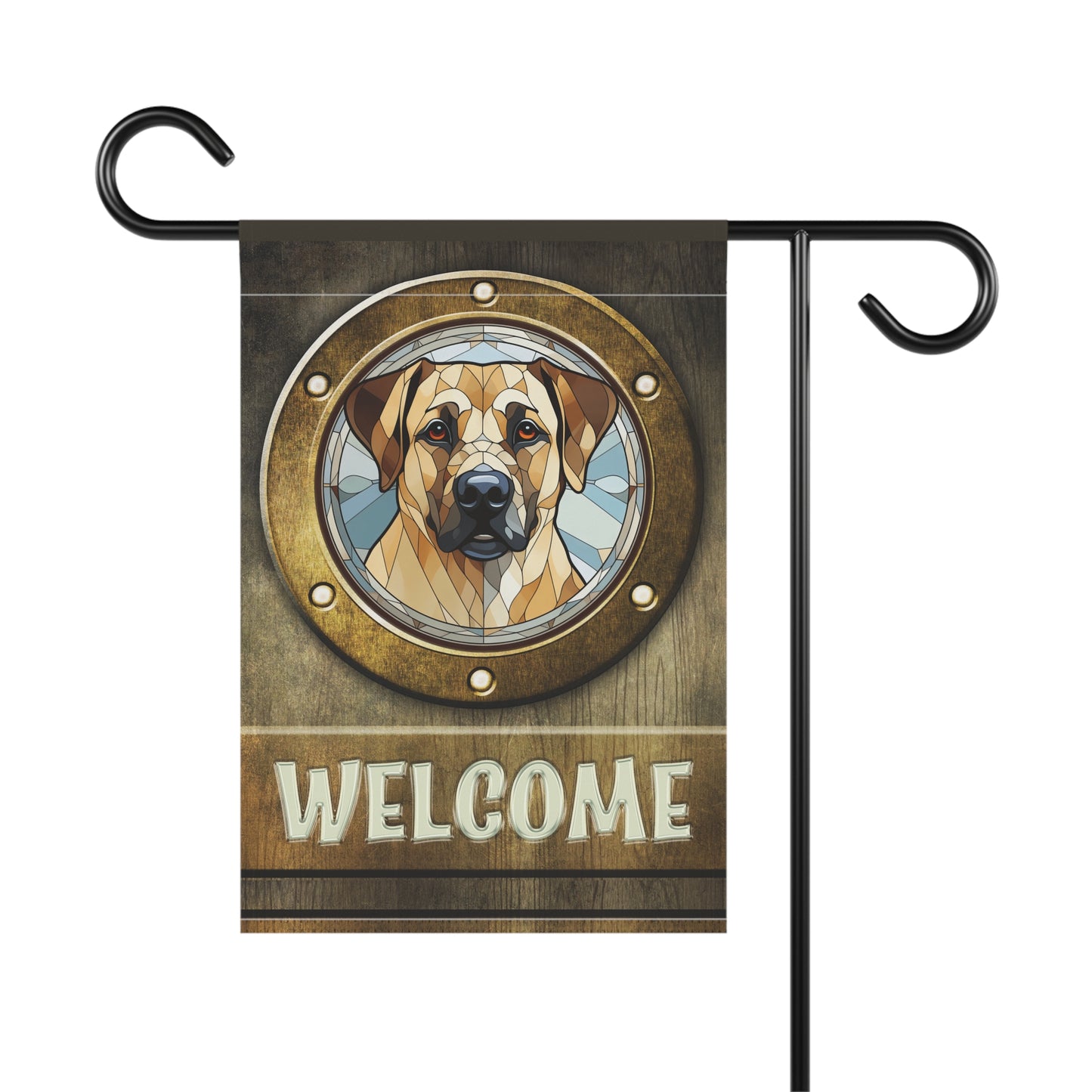 Anatolian Shepherd in Port Hole Welcome 2-Sided Garden & House Flag/Banner