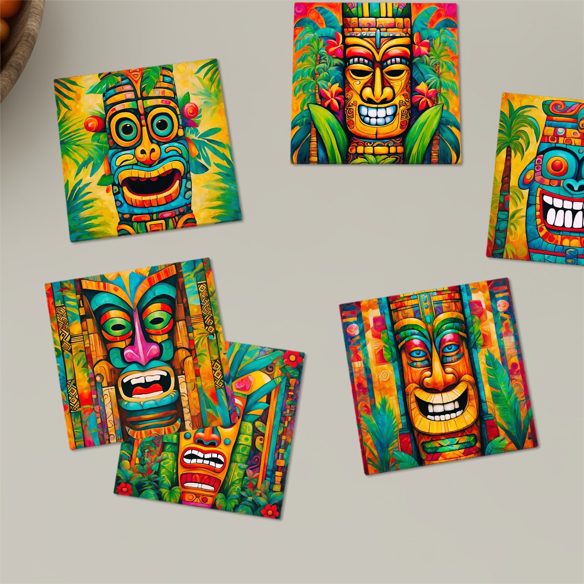 Tiki Fun Square Ceramic Coasters Set of 6