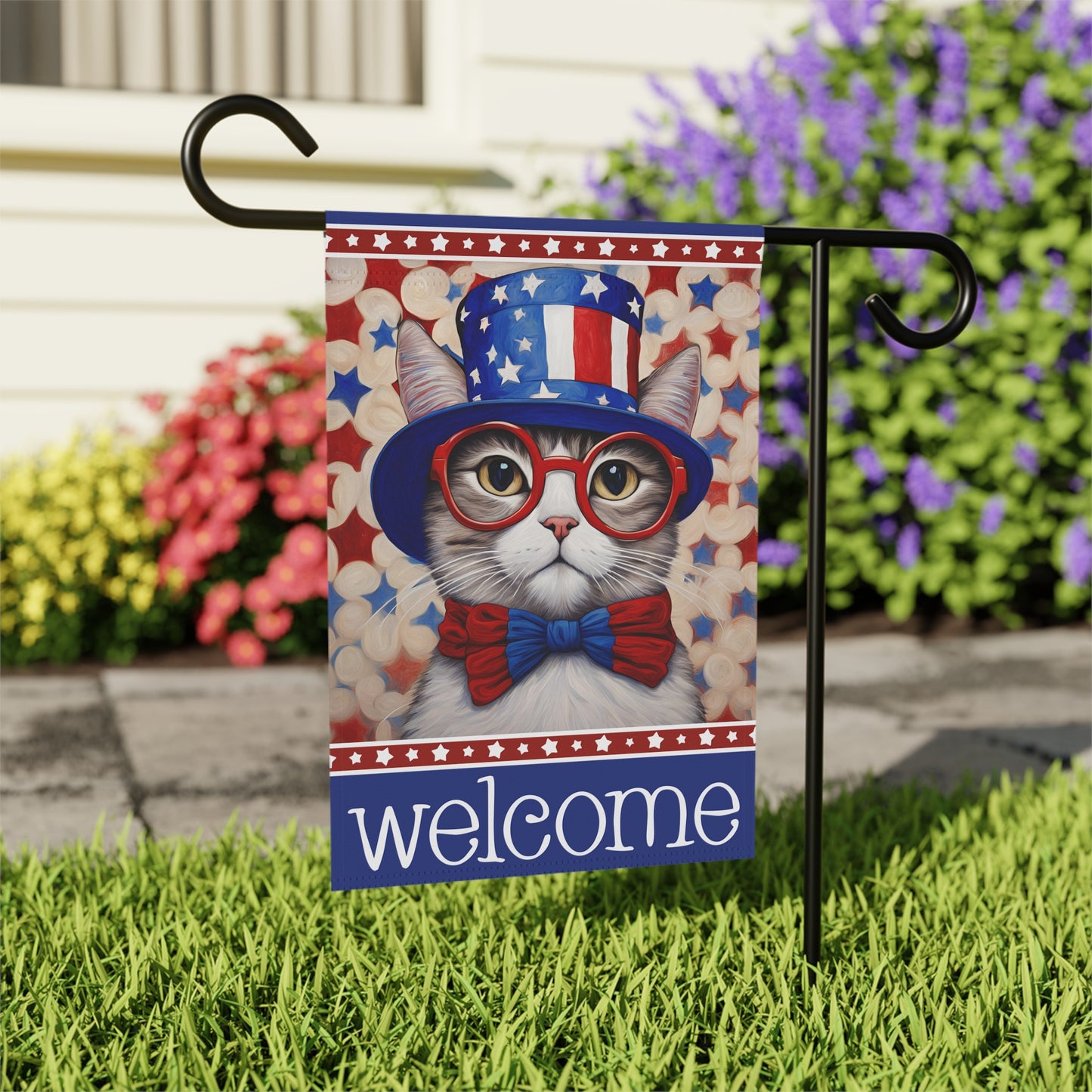 Liberty Cat Welcome 2-Sided Garden & House Flag/Banner