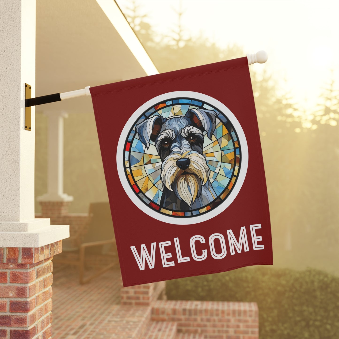 Miniature Schnauzer Welcome 2-Sided Garden & House Flag/Banner