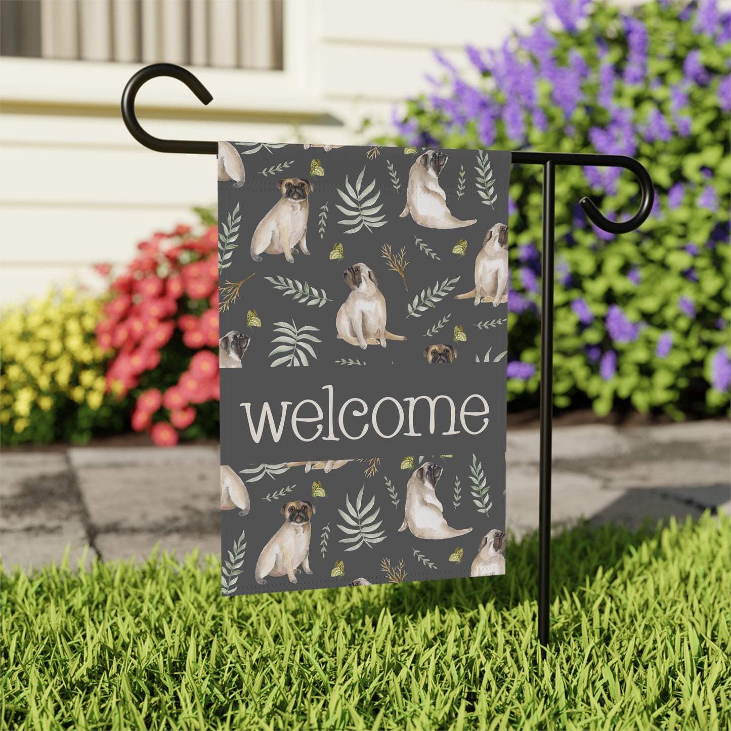 Pug Love Welcome 2-Sided Garden & House Flag/Banner