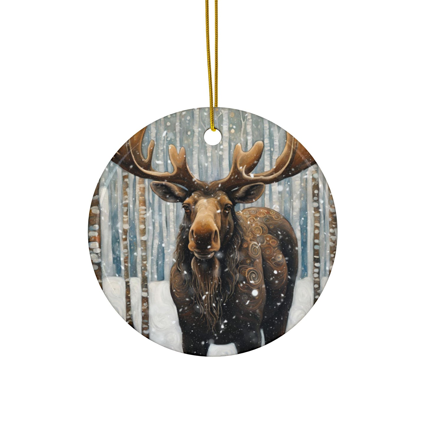 Mountain Forest Snowy Moose 3" Ceramic Ornaments, 2-Side Print, (1pc, 10pcs)