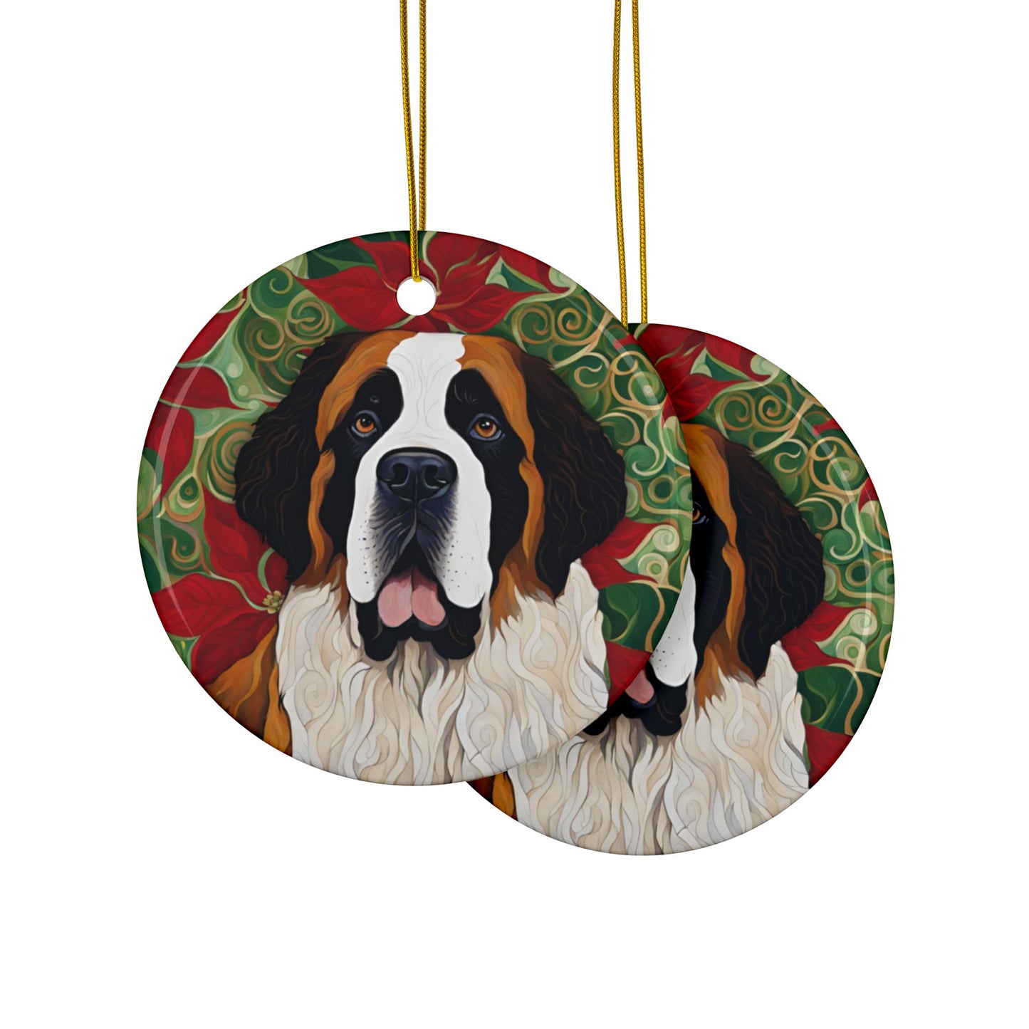 Saint Bernard Christmas 3" Ceramic Ornaments, 2-Side Print, (1pc, 10pcs)