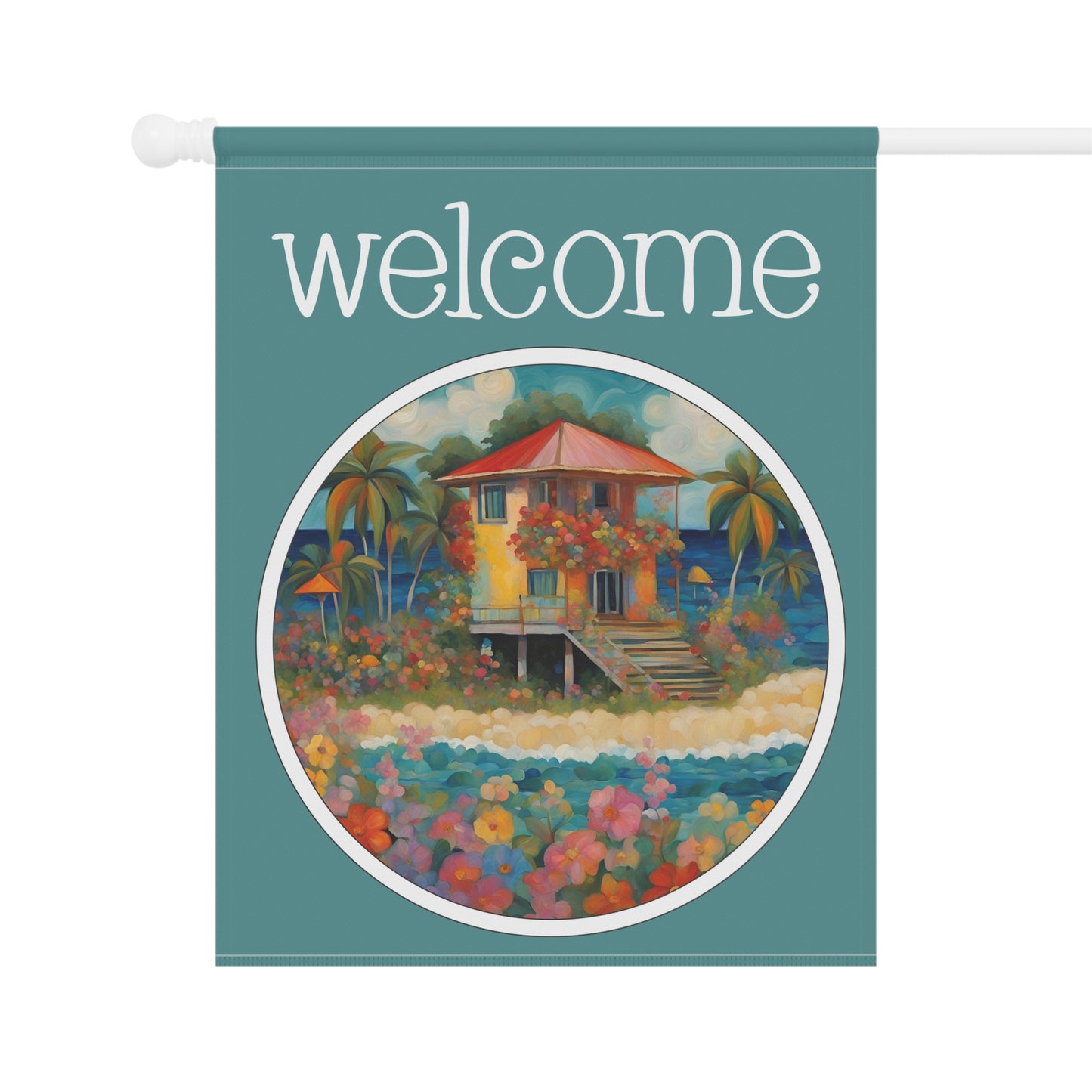 Beach Bungalow Welcome 2-Sided Garden & House Flag/Banner