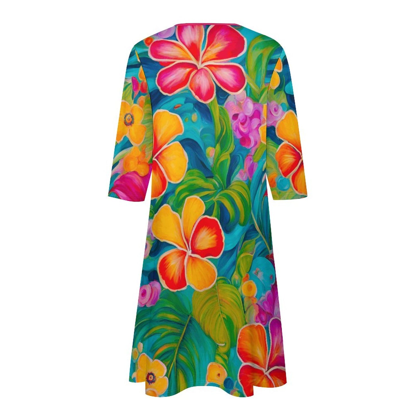 Aloha V-neck 3/4 Sleeve Dress with Pockets