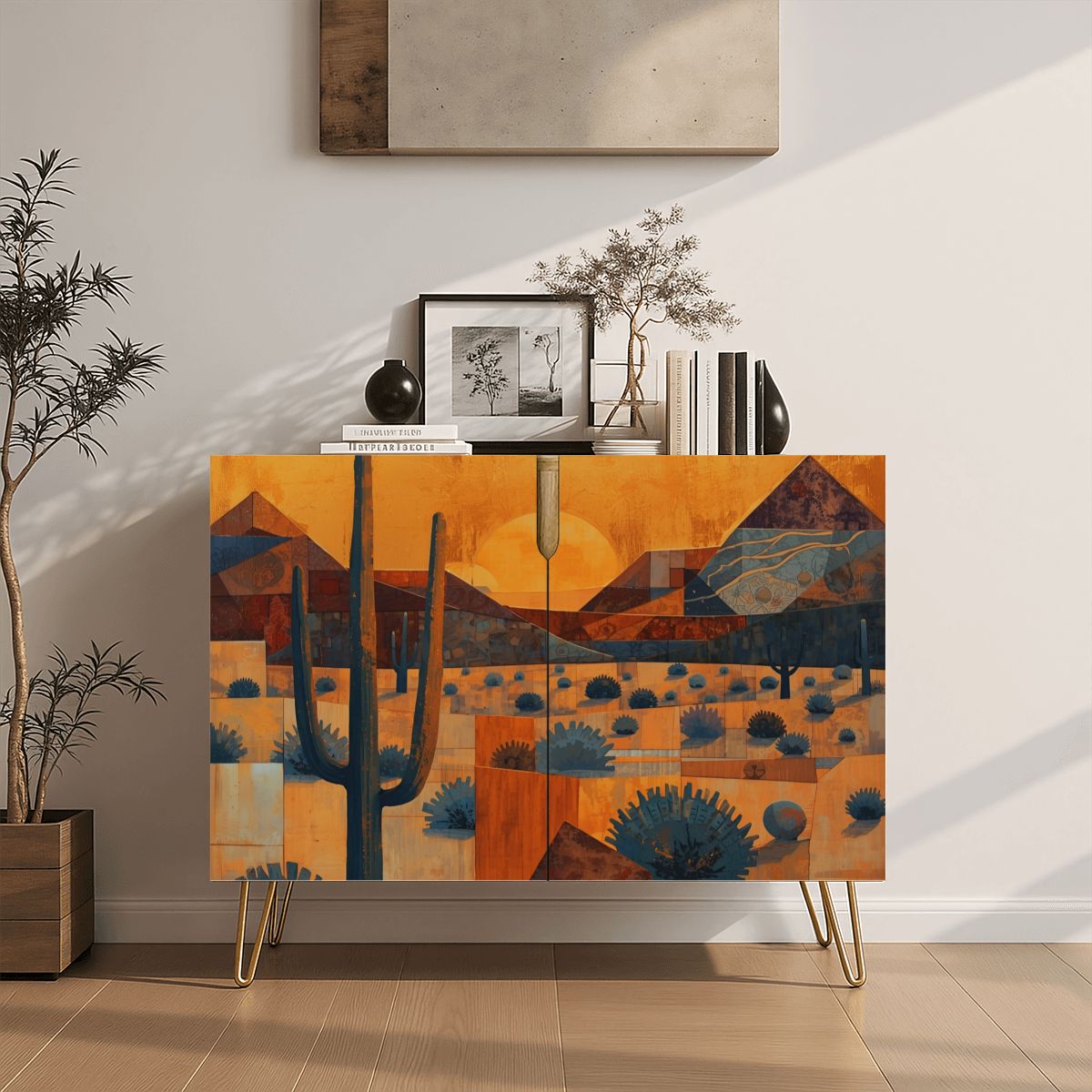 Southwest Desert Abstract Art Wooden Storage Cabinet (Made in USA)