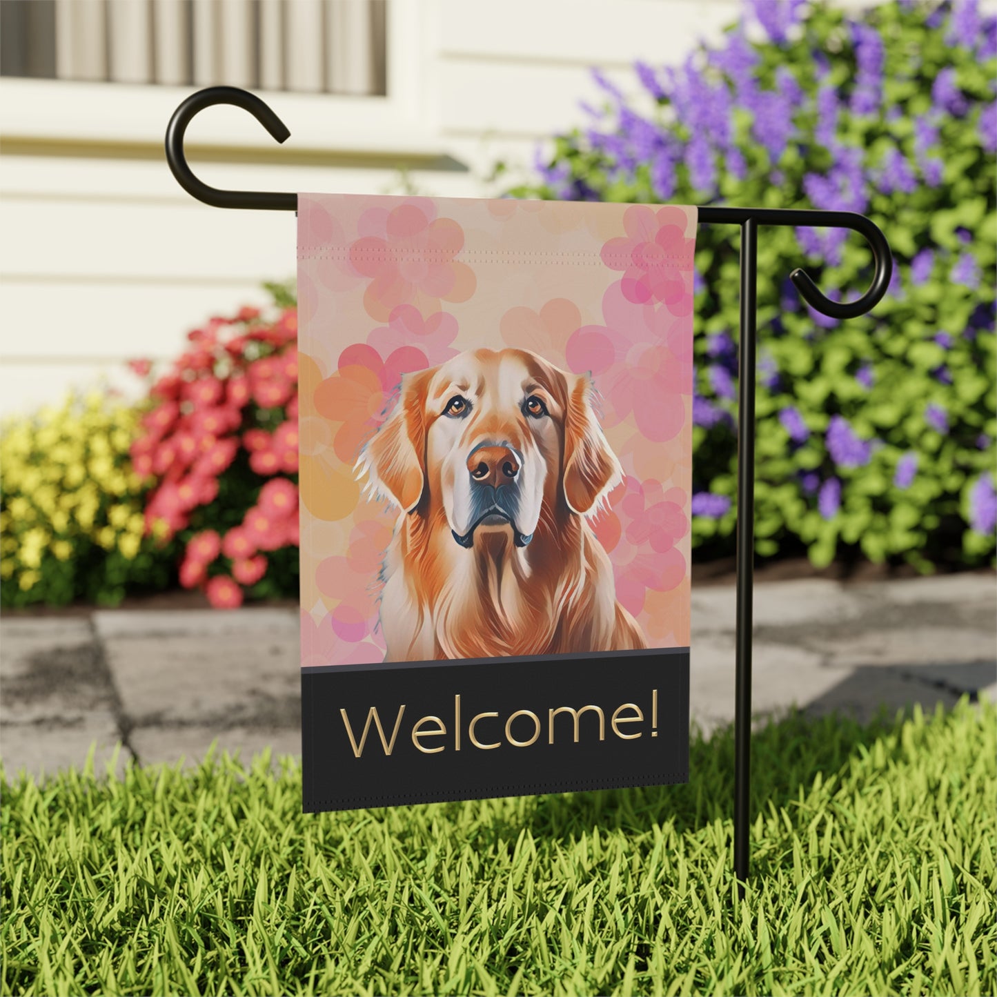 Golden Retriever Floral Welcome 2-Sided Garden & House Flag/Banner