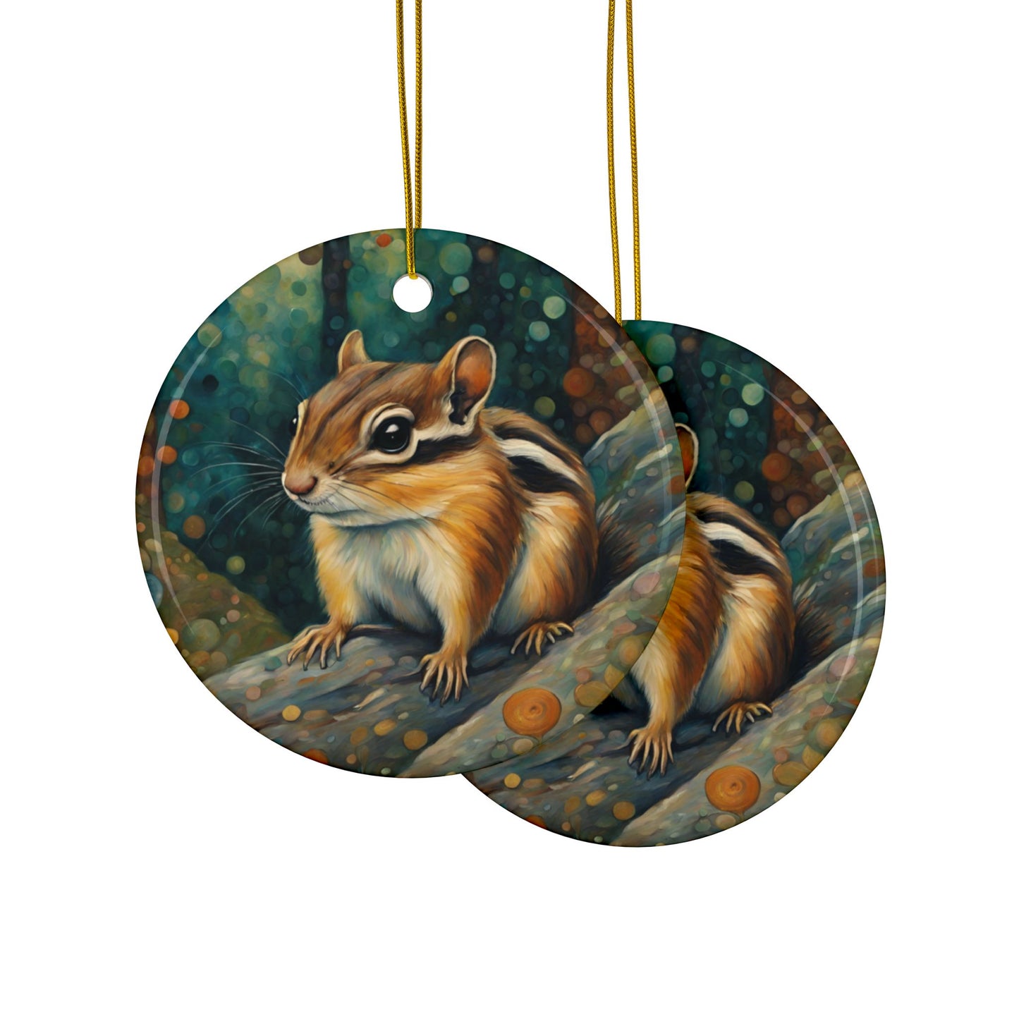 Mountain Forest Chipmunk 3" Ceramic Ornaments, 2-Side Print, (1pc, 10pcs)