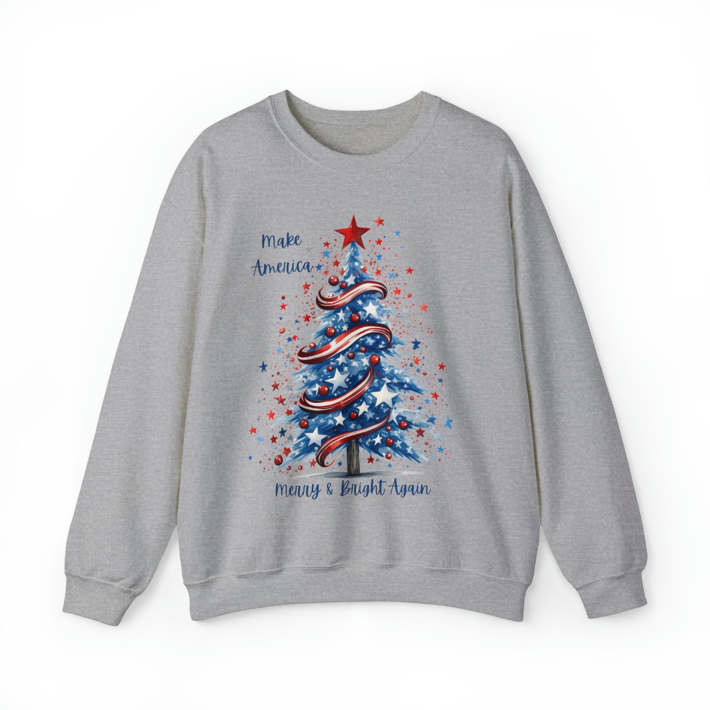 Patriotic Tree Make America Merry & Bright Again Unisex Heavy Blend™ Crewneck Sweatshirt