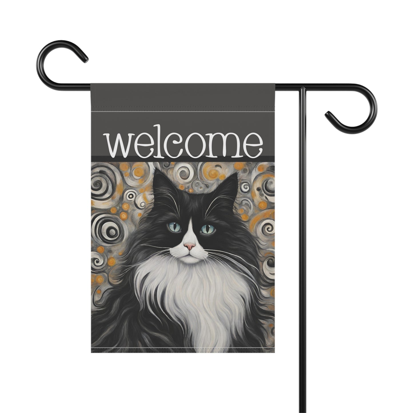 Phyllis Black & White Cat Welcome 2-Sided Garden & House Flag/Banner