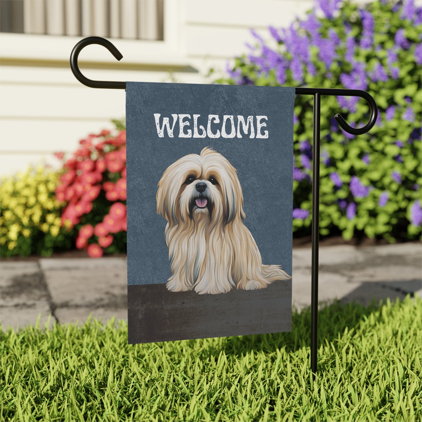 Lhasa Apso Welcome 2-Sided Garden & House Flag/Banner