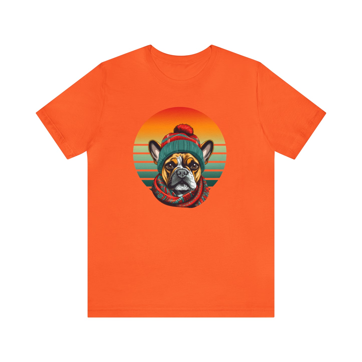 Retro French Bulldog in Hat & Scarf Unisex Jersey Short Sleeve Tee