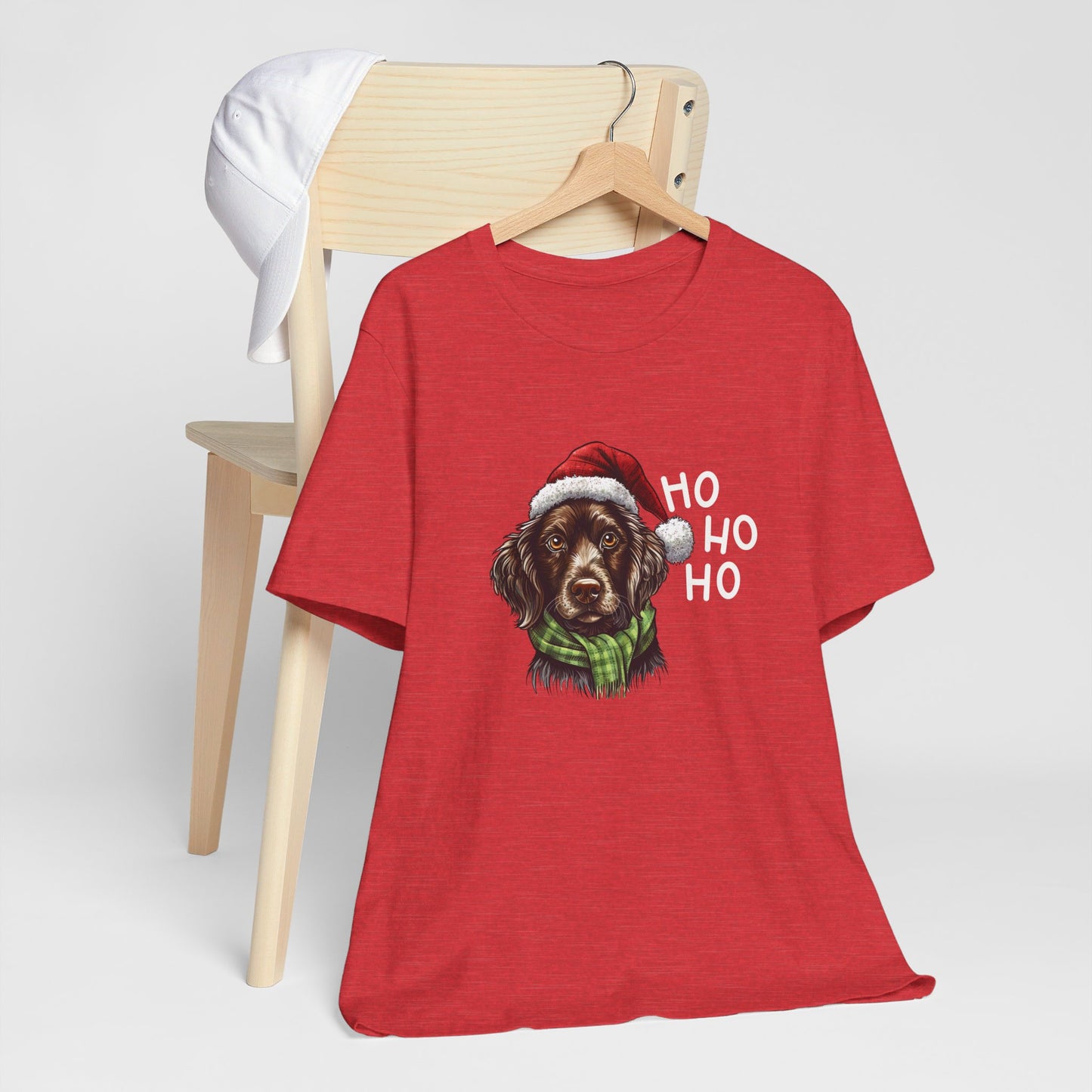 Ho Ho Ho Ready for Christmas Dog in Santa Hat & Scarf Unisex Jersey Short Sleeve Tee