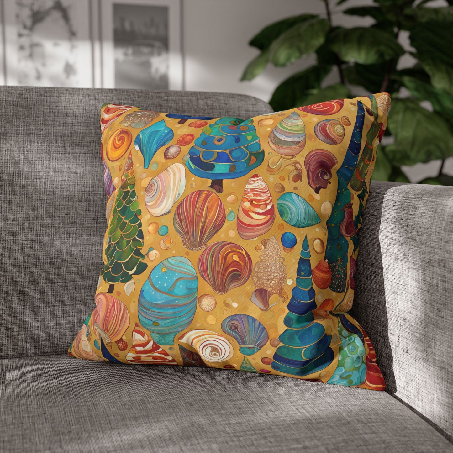 Christmas Seashells Square Poly Canvas Pillowcase