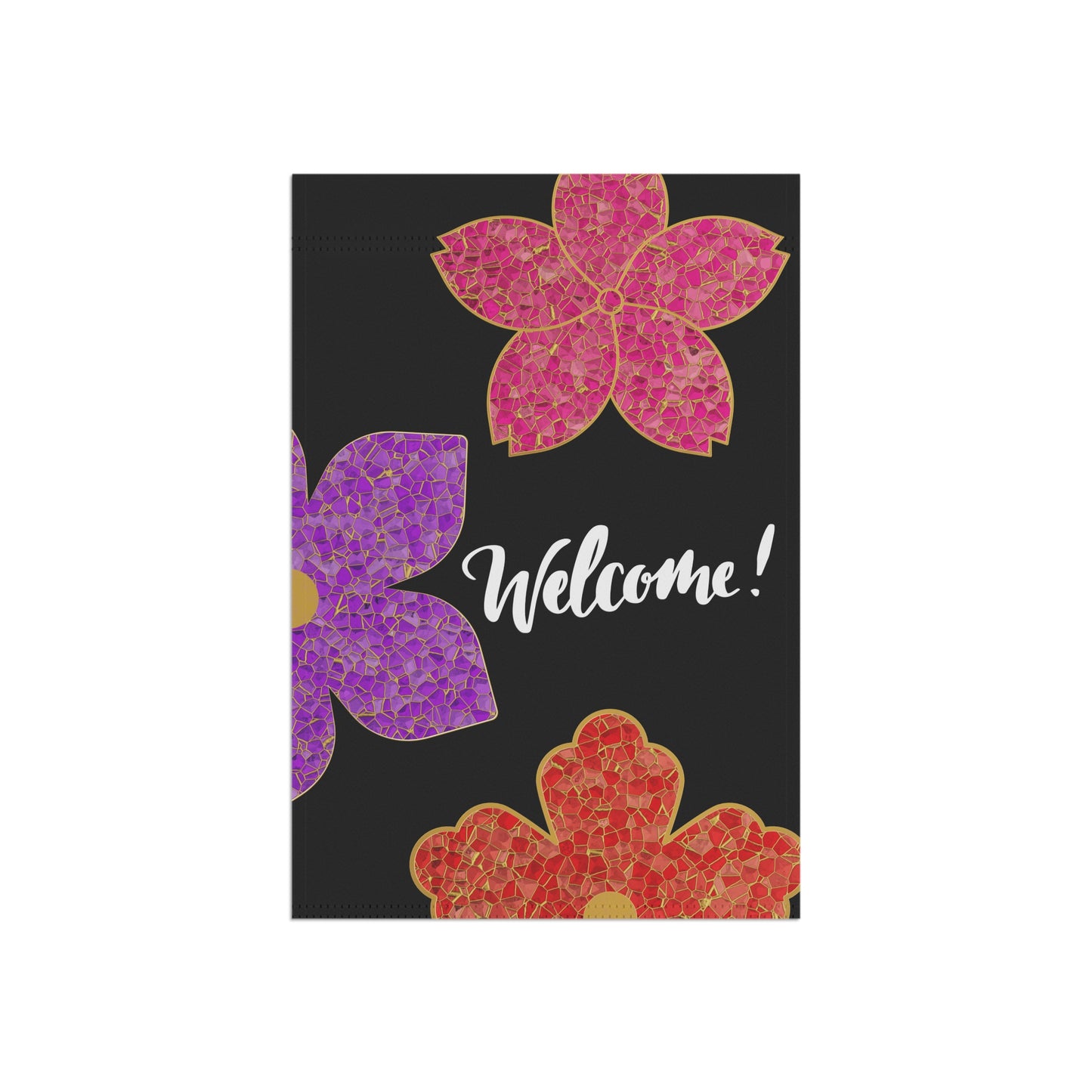 Stained Glass Flowers Welcome 2-Sided Garden & House Banner