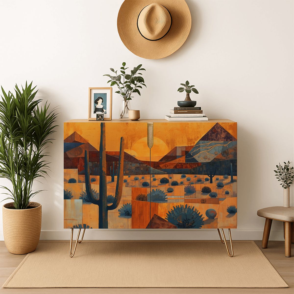 Southwest Desert Abstract Art Wooden Storage Cabinet (Made in USA)
