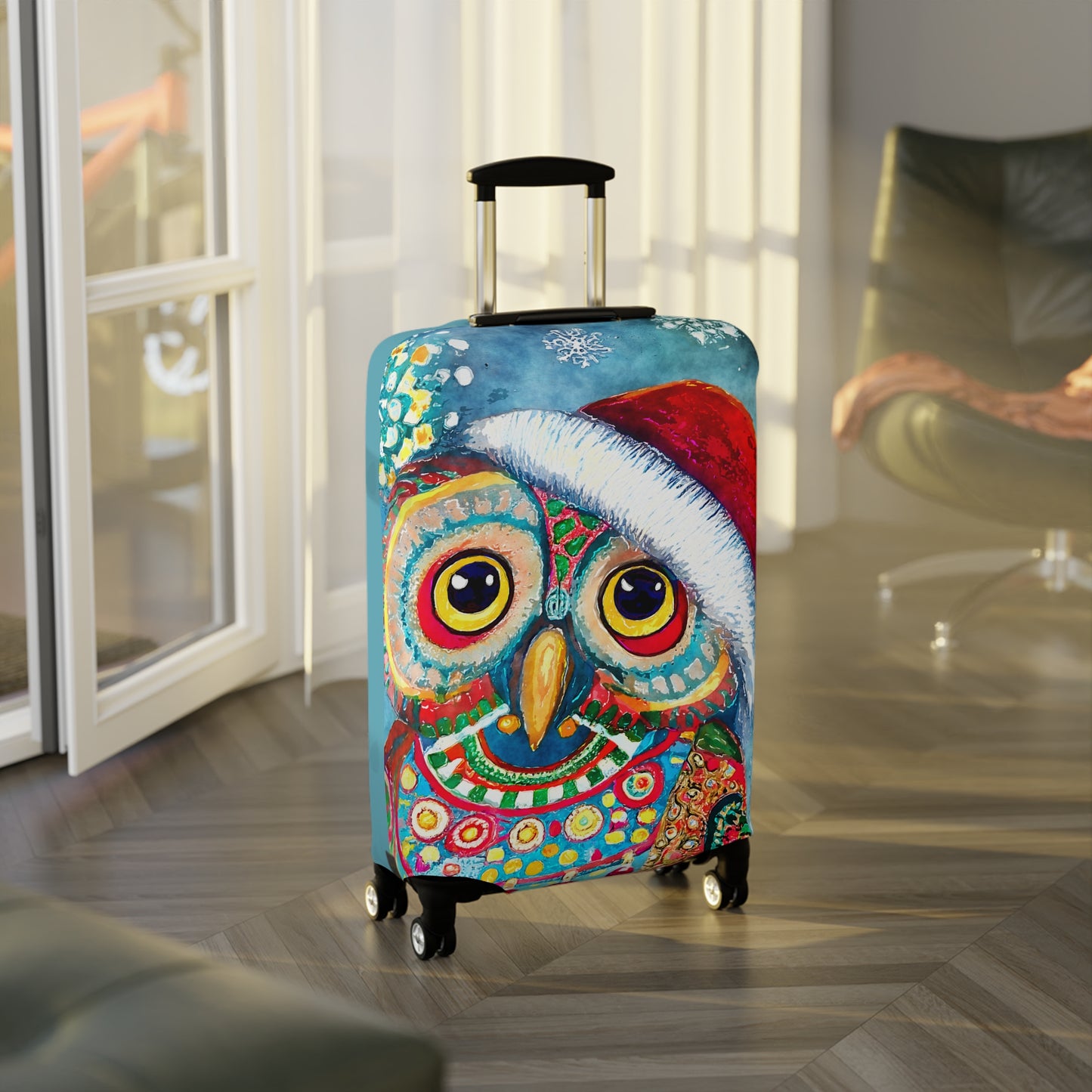 Owl in Santa Hat Christmas Art Luggage Cover