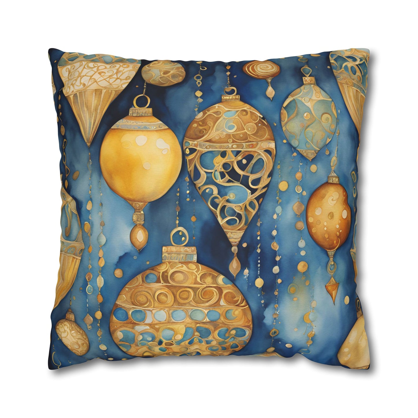 Gold Ornaments Abstract Watercolor Square Poly Canvas Pillowcase