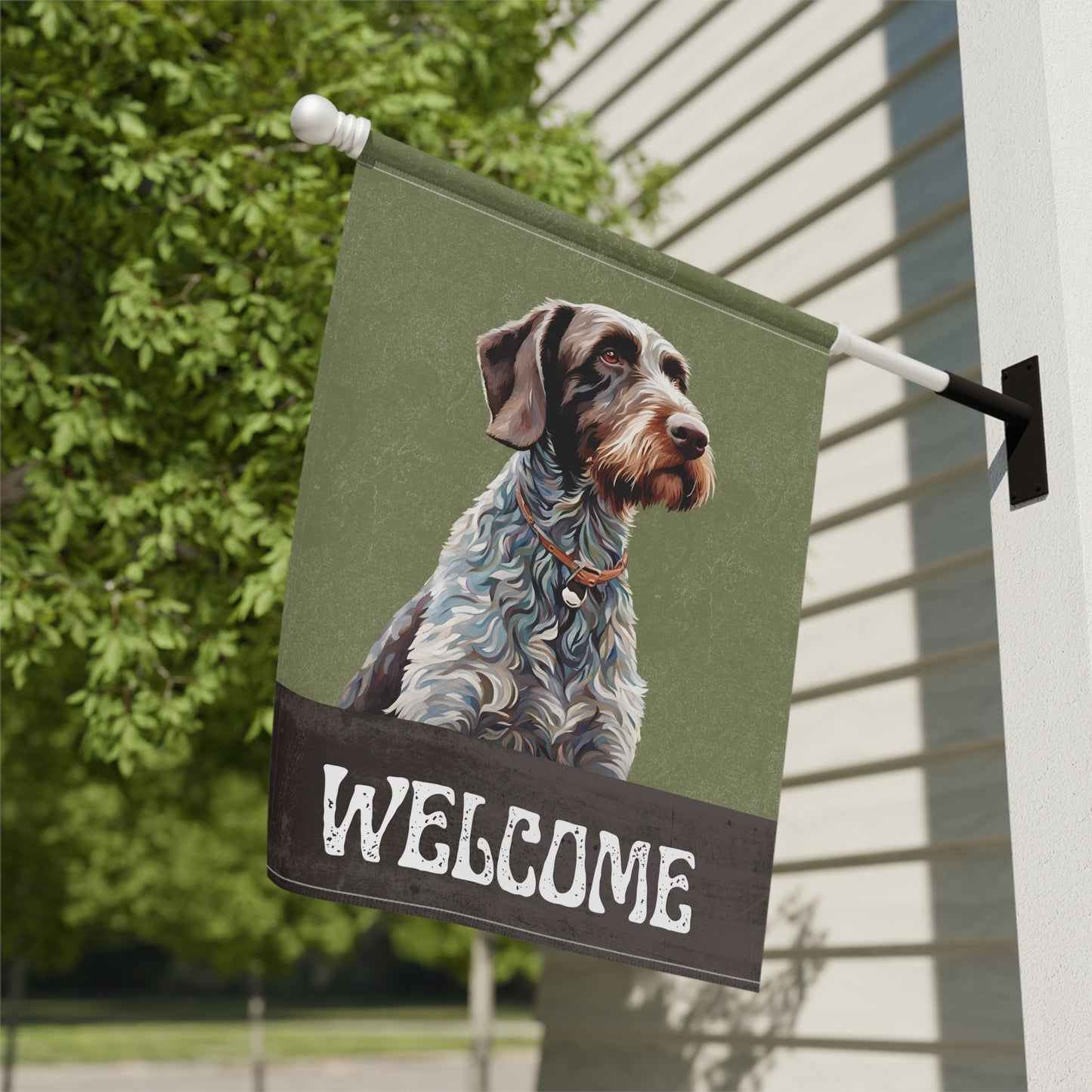 German Wirehaired Pointer Welcome 2-Sided Garden & House Flag/Banner