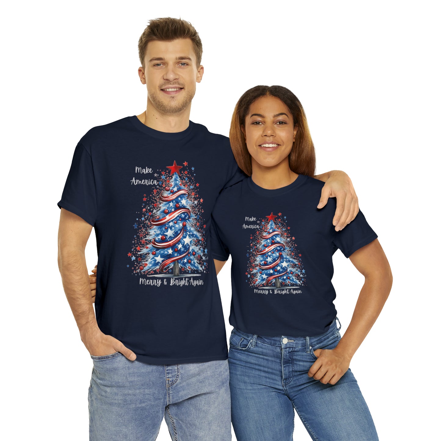 Patriotic Tree Make America Merry & Bright Again Unisex Heavy Cotton Tee