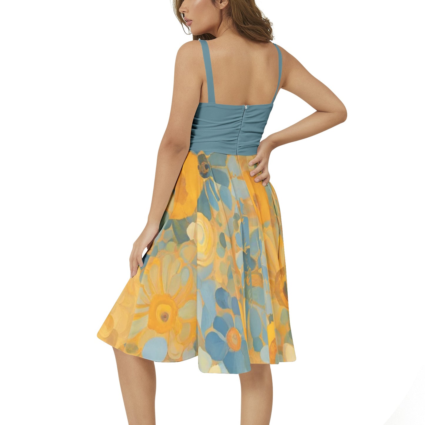 Belinda Sleeveless Square Neck Flare Hem Midi Dress