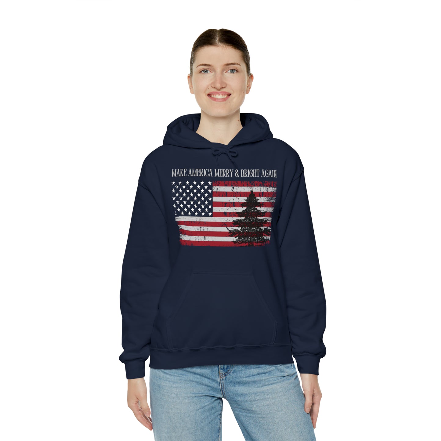 American Flag Make America Merry & Bright Again Unisex Heavy Blend™ Hooded Sweatshirt