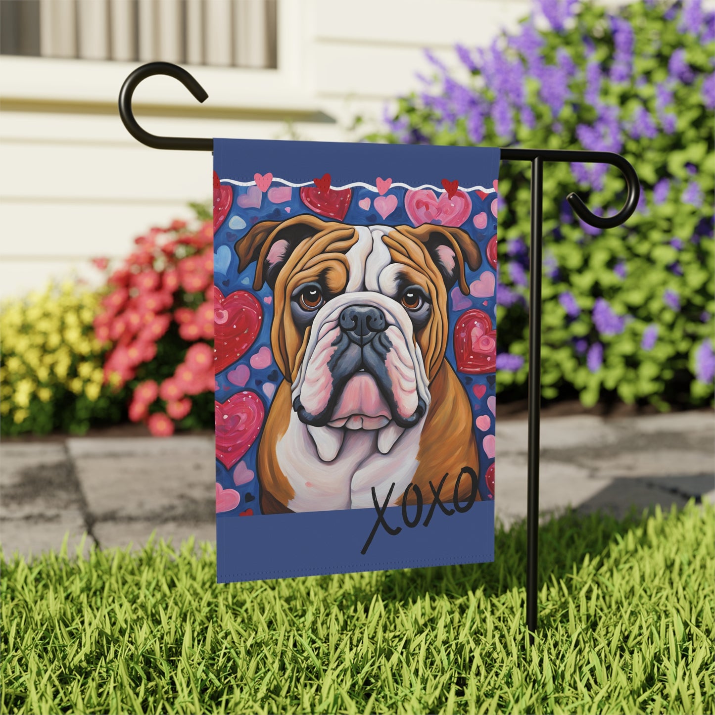 English Bulldog Valentine 2-Sided Garden & House Flag/Banner