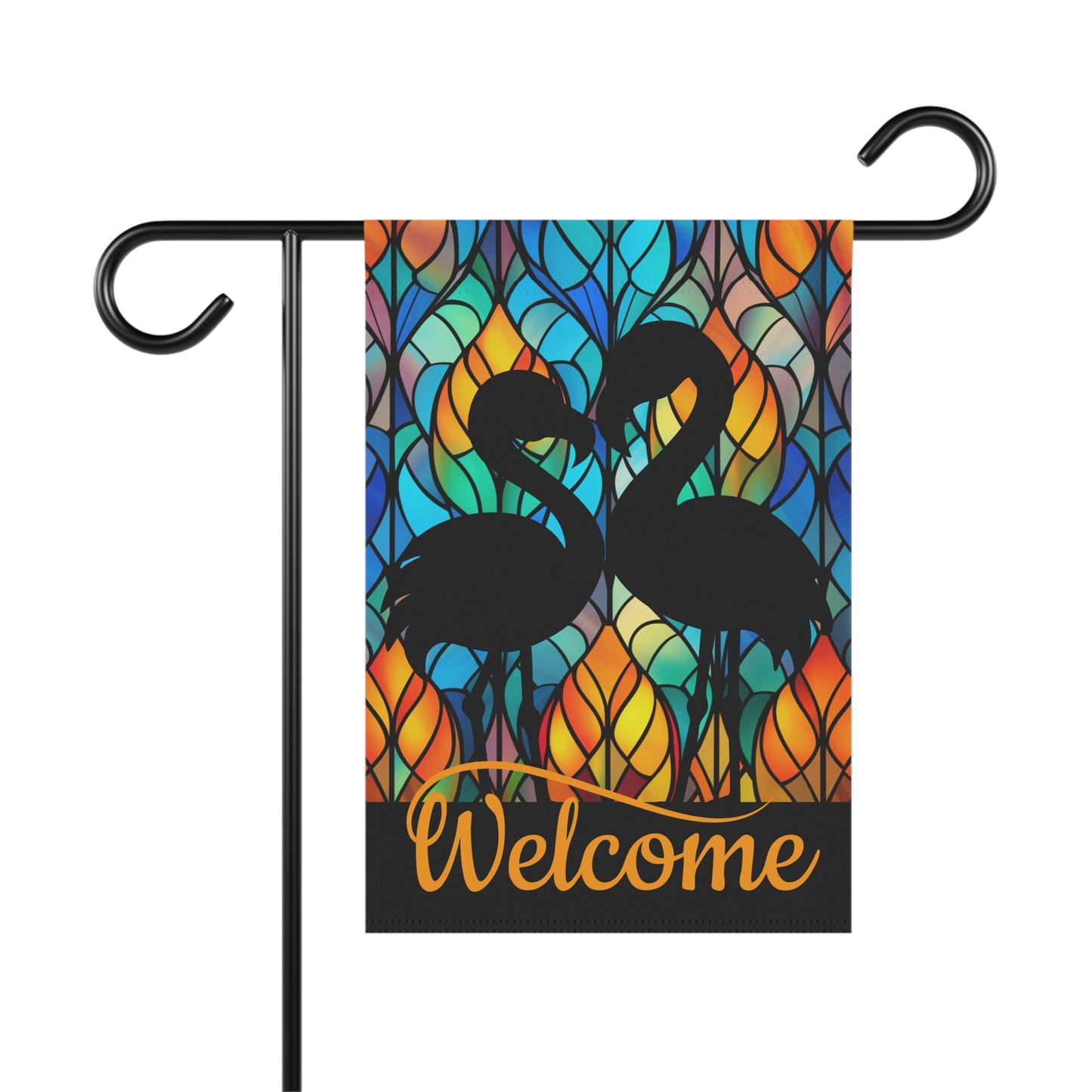 Flamingos on Stained Glass Welcome 2-Sided Garden & House Flag/Banner