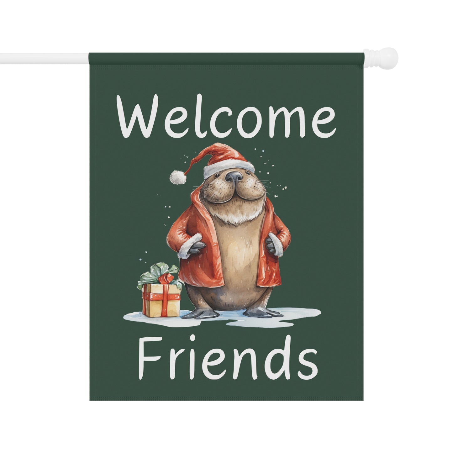 Walrus Santa Welcome Friends 2-Sided Garden & House Flag/Banner