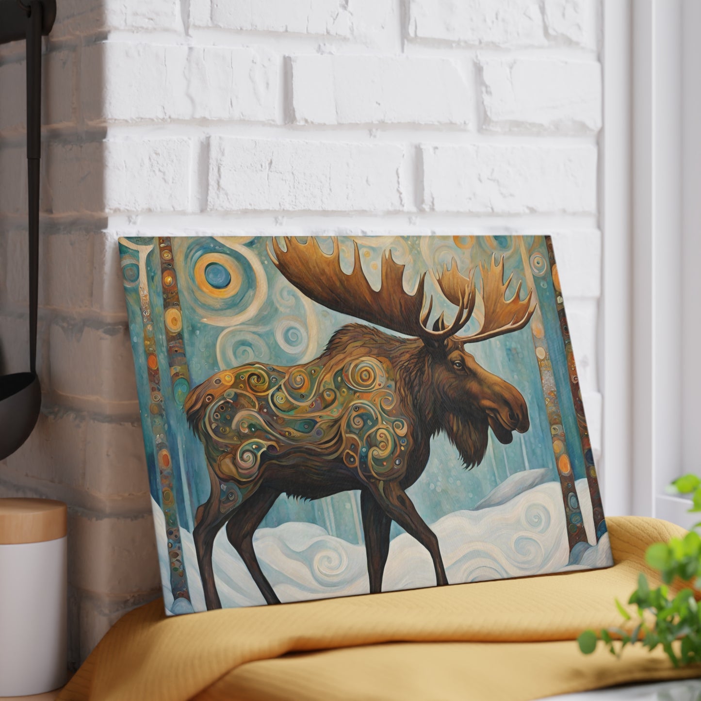 Mountain Forest Moose Tempered Glass Cutting Board