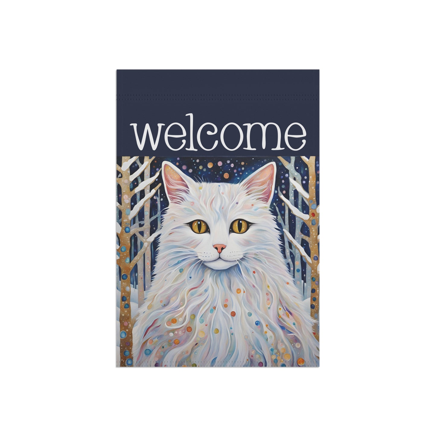 Snowy Cat Welcome 2-Sided Garden & House Flag/Banner