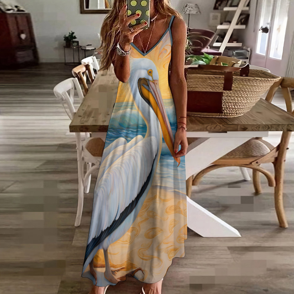 Pelican Sunset Women's Summer Fashion Maxi Slip Dress