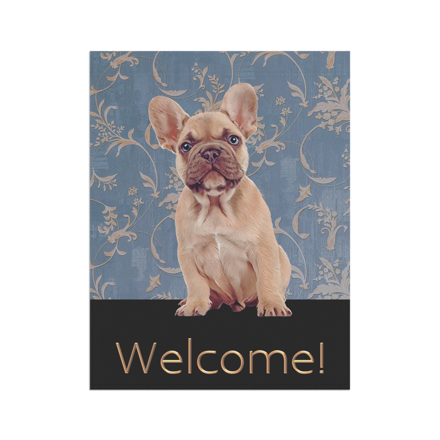 French Bulldog on Blue Welcome 2-Sided Garden & House Flag/Banner