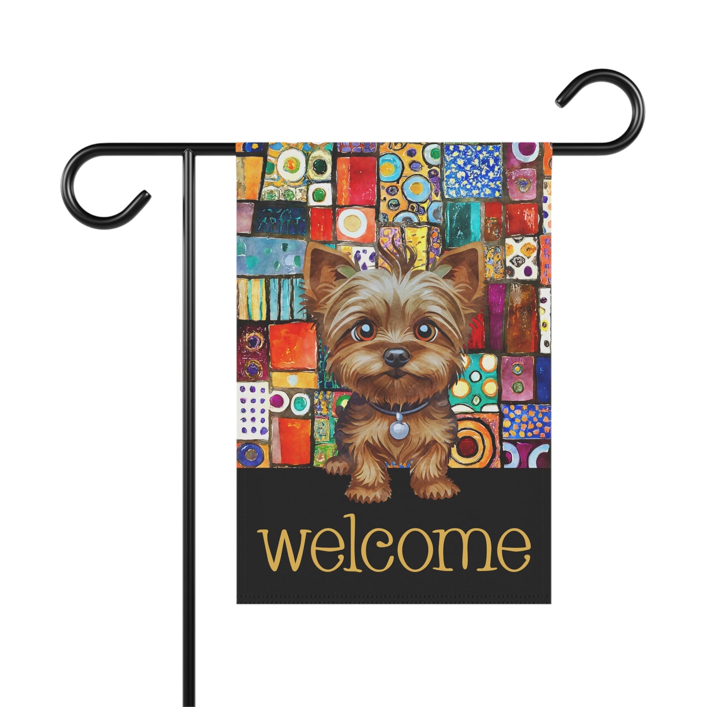 Yorkshire Terrier Patchwork Welcome Yorkie 2-Sided Garden & House Flag/Banner