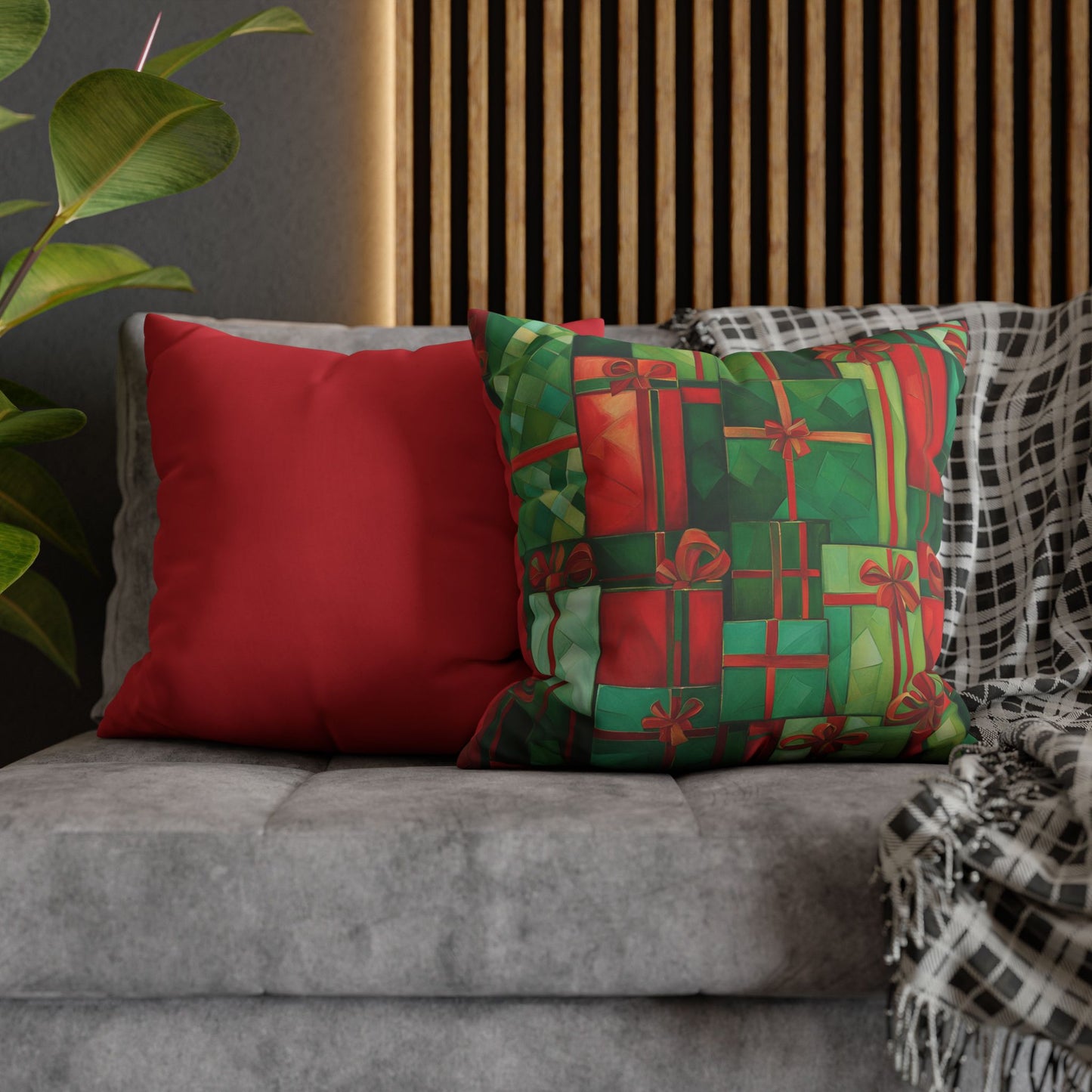 All Wrapped Up Holiday Square Poly Canvas Pillowcase